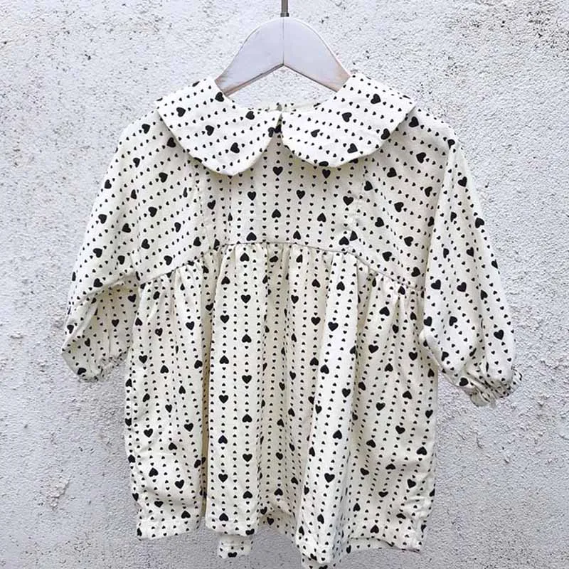 LYQ001Beige Рубашка с леопардовым принтом рубашка с длинными рукавами для маленьких девочек Детские рубашки с воротником в виде листьев лотоса осенние рубашки для девочек - Цвет: LYQ001Beige
