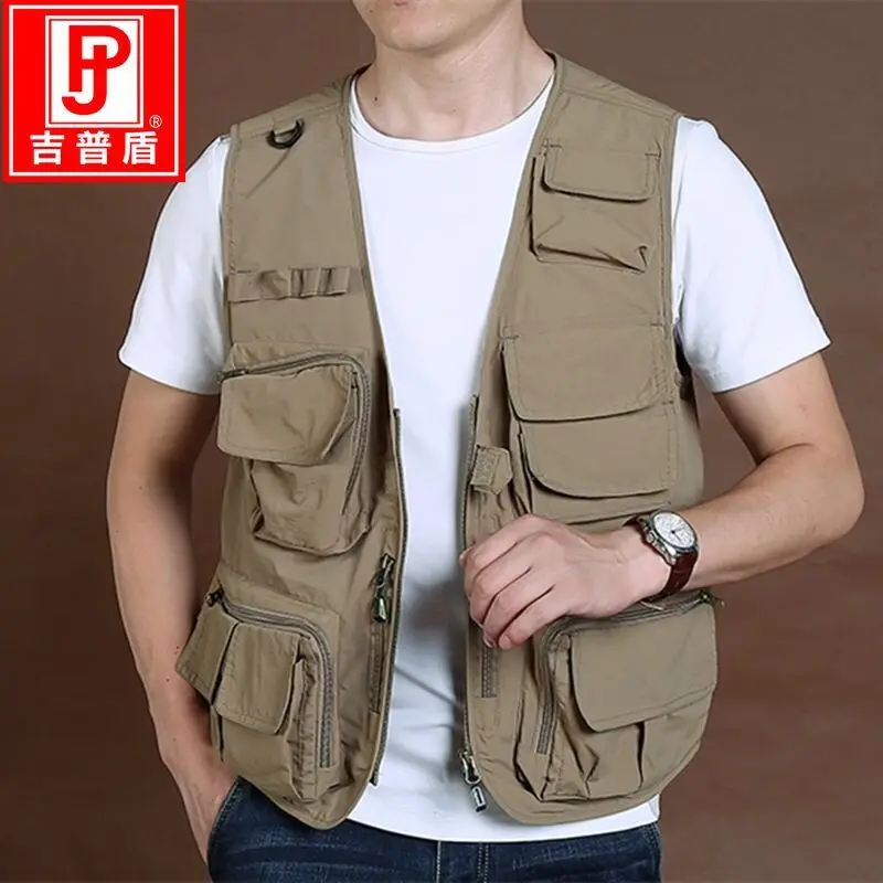

Men's Outdoor Waistcoat Casual Photography Fishing Quick-Dry Large Size Multi-pockets Men Advertising Vest Waistcoat