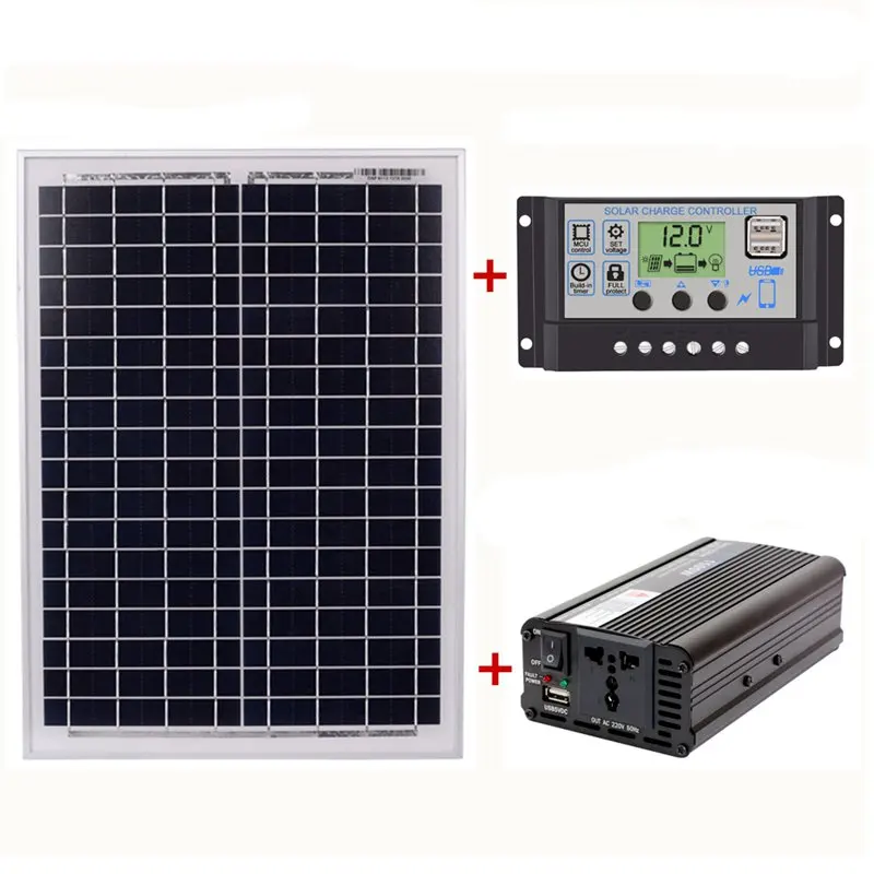 

18V20W Solar Panel +12V / 24V Controller + 1500W Inverter Ac220V Kit, Suitable For Outdoor And Home Ac220V Solar Energy-Saving P