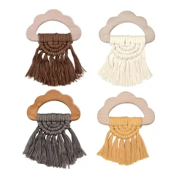 

Vintage Baby Cloud Shape Wooden Teether Eco-Friendly Organic Wood Rattle Ring Chewable Infant Teething Toys Toys