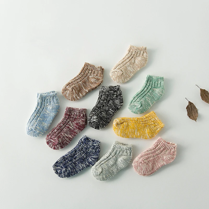Детские лотоса Детская шерстяная одежда для мальчиков на осень, носки для маленьких девочек одежда Мягкий хлопок теплые короткие детские носки с Разноцветными полосками носки