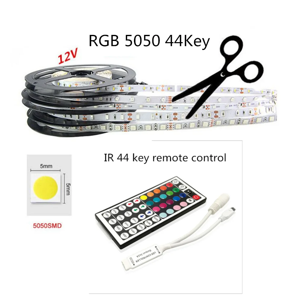 RGB-5050-44Key Светодиодная лента светильник SMD 5050 RGB 2835 гибкая лента Fita wifi приложение дистанционное управление DC 12 В 5 м 10 м 15 м светодиодная неоновая водонепроницаемая лента - Испускаемый цвет: RGB-5050-44Key