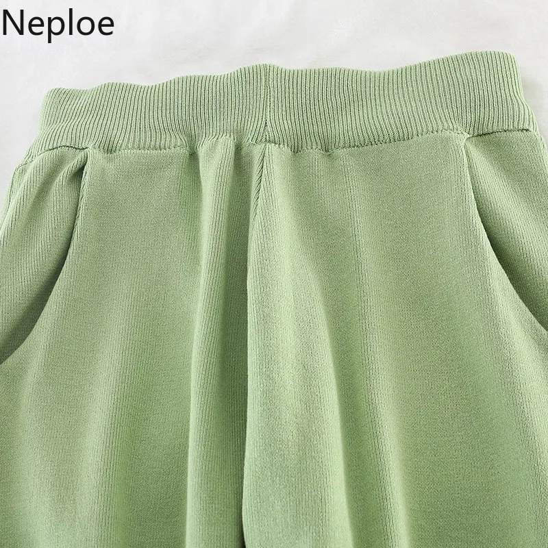 Neploe/женские осенние трикотажные брюки черного и зеленого цвета, свободные штаны-шаровары длиной до щиколотки, повседневные штаны для бега с высокой талией, спортивные штаны