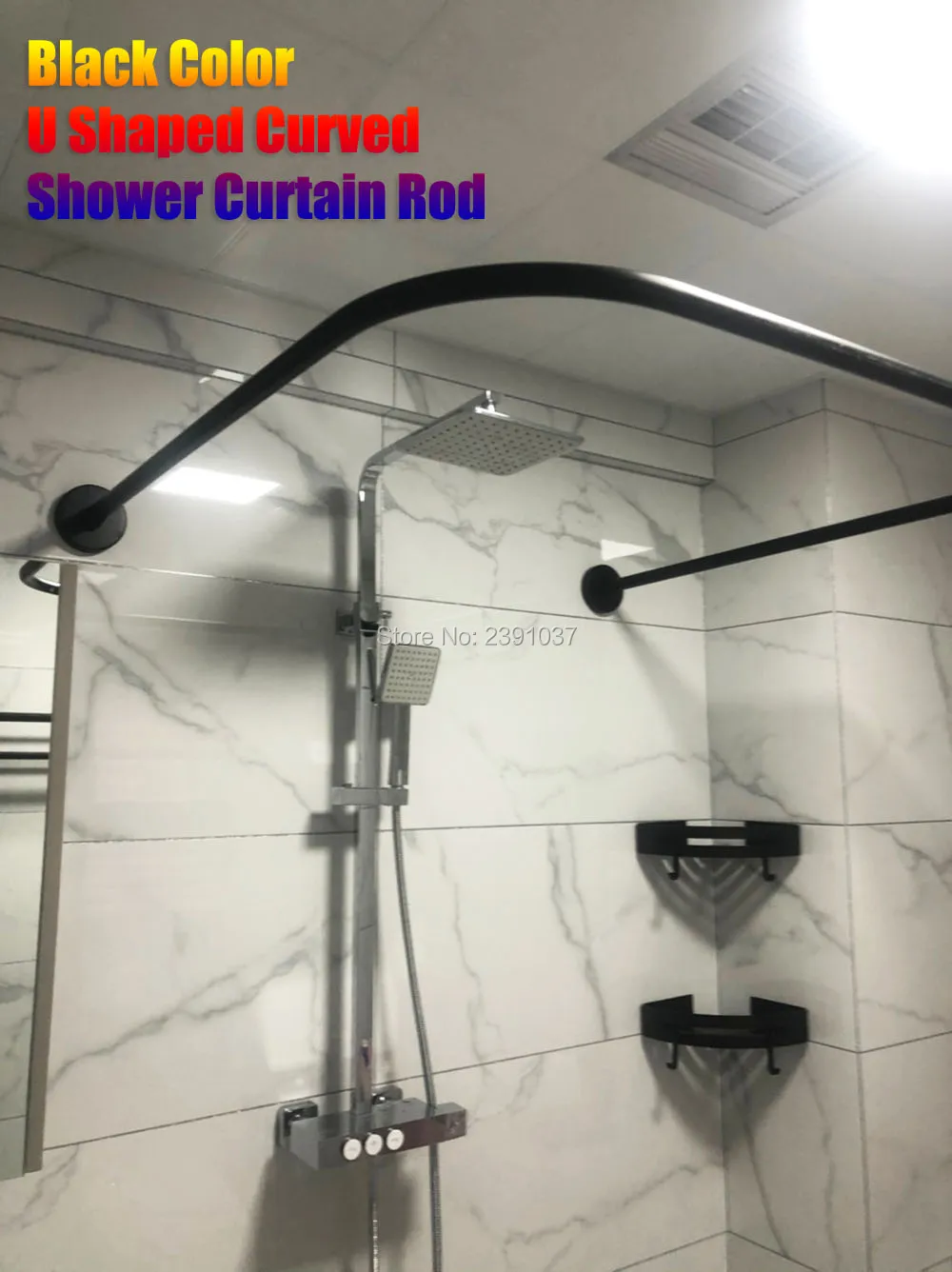 Black U Shaped Curved Shower Curtain Rod Stainless Shower Curtain Poles