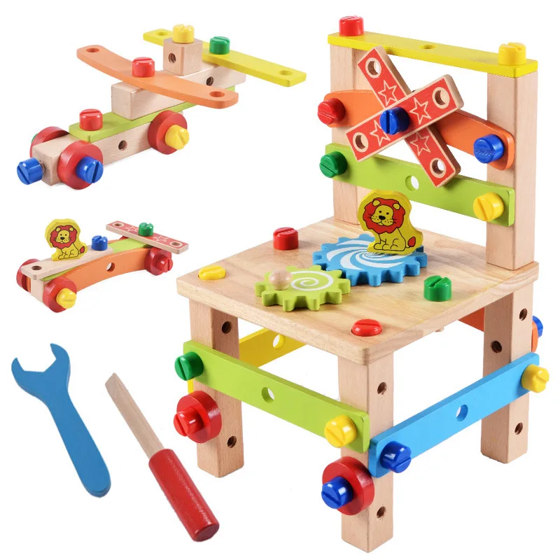 

Wooden Disassembly Toy Children'S Educational gong ju yi DIY Children Handmade Flexible Nut Combination Lu Ban Chair