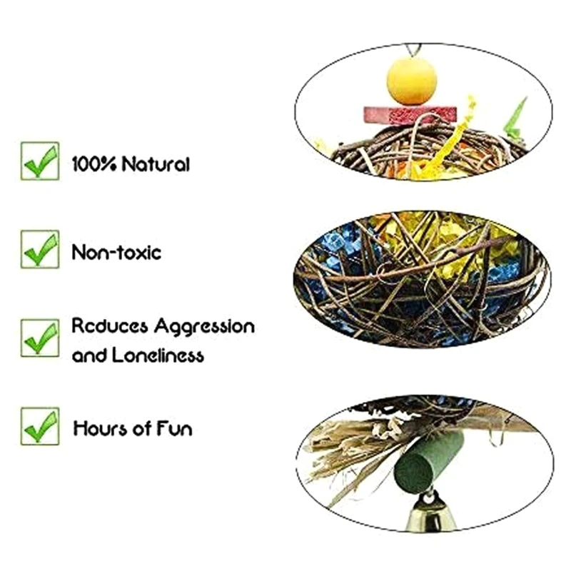 Parrot Shredder Paper Toys Hanging Rattan Ball Bird Bite Chewing Toy with Bells for Budgie Cockatiel Cage Accessories
