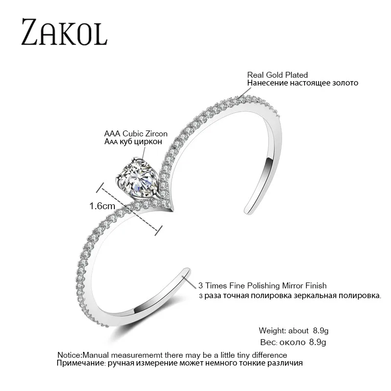 Модные черные браслеты ZAKOL с кубическим цирконием, модные браслеты-манжеты для женщин и девушек, вечерние ювелирные изделия на свадьбу FSBP2042