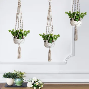 

Hanging Rope Basket Suspension Double Layer Bag Flowers Pot Holder Hanger Double Pot Rack Flower Pot Basket Braided Ropes