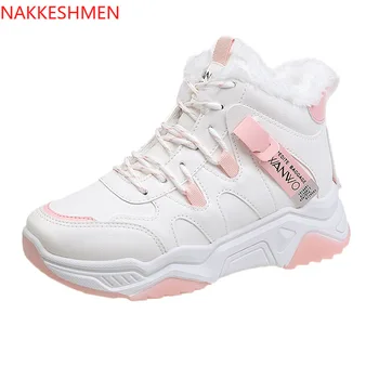 

NAKKESHMEN-Plush sneakers women's 2019 winter new high top warm cotton shoes Plush women's shoes