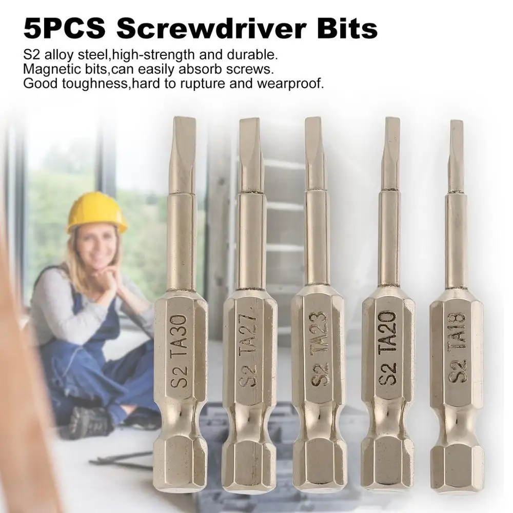5 PCS S2 Steel Magnetic Triangle Head Screwdriver Bits 50mm 1/4 Hex Shank Nozzle Pneumatic Screwdriver Electric Head