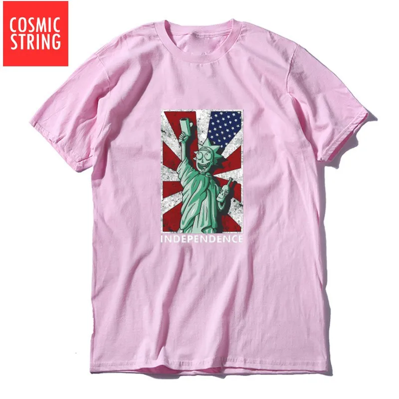 RI0101CS-PINK COSMIC STRING, круглый вырез, короткий рукав, принт Рик и Морти, Мужская футболка, свободная, крутая, Мужская футболка, летняя, негабаритная, футболка, мужские футболки - Цвет: RI0101CS-PINK