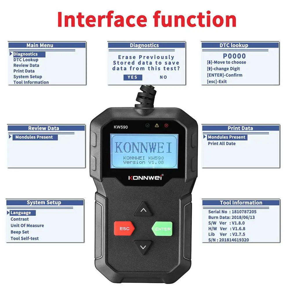 KONNWEI KW590 Профессиональный OBD2 сканер автоматический считыватель кодов