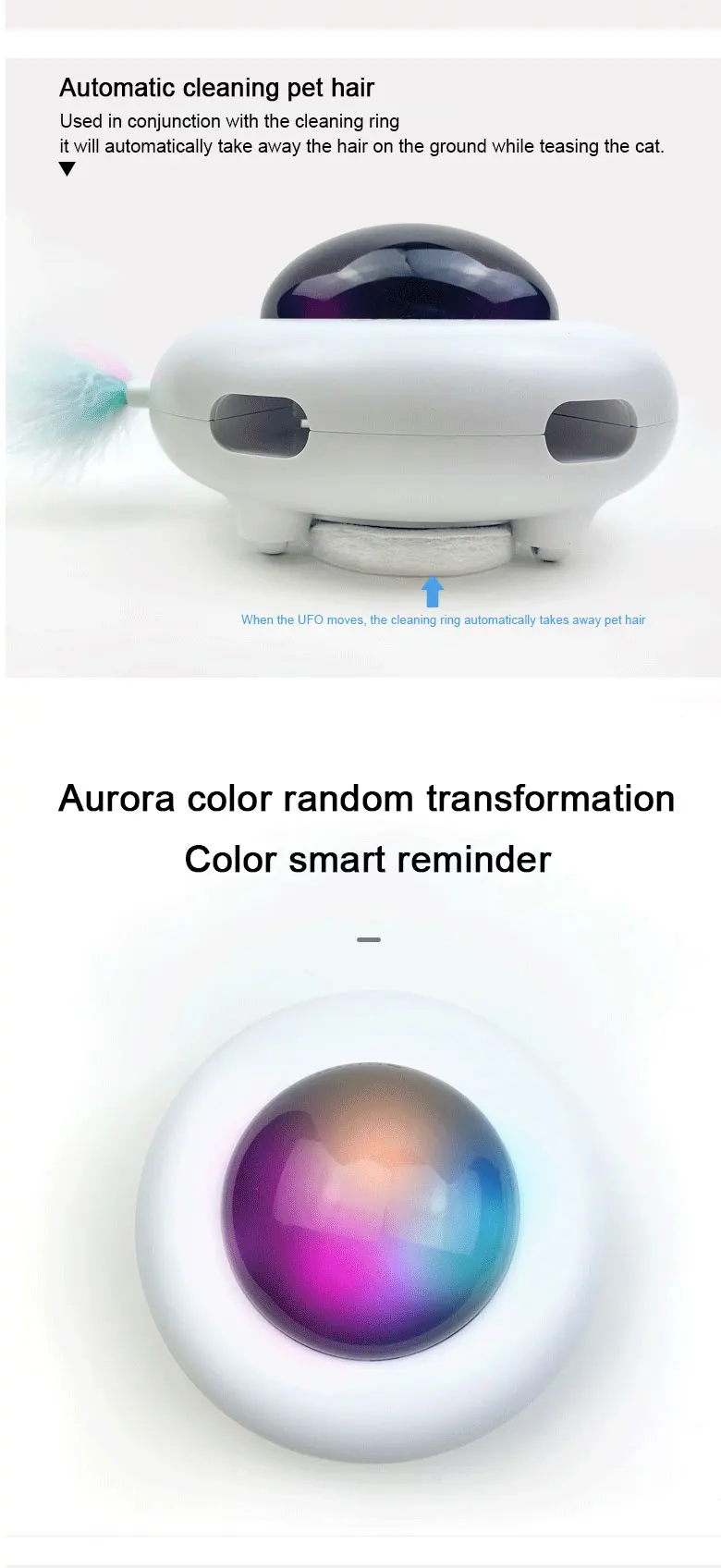 Inteligente, tocadiscos UFO oscilación automática juguetes cachorro gato dirección eléctrica juguete de persecución para mascotas de carga USB interactivo juguetes con plumas