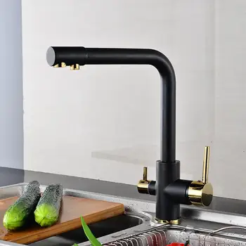 

Kitchen Filtered Faucet balck with Dot Brass Purifier Faucet Dual Sprayer Drinking Water Tap Vessel Sink Mixer Tap Torneira