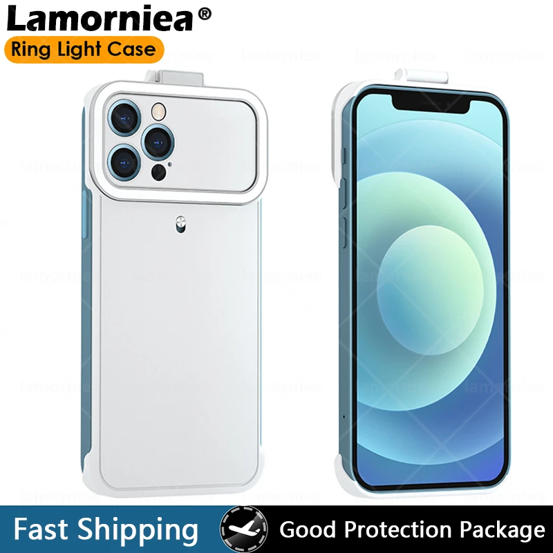 Funda de carga inalámbrica para iPhone 12 Pro Max, cubierta de Flash de anillo de luz LED, linterna de Selfie, funda de móvil para iPhone 12 Mini 12Pro|Fundas antigolpes para -