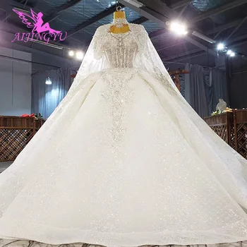 شراءAIJINGYU تول قطار محلات الزفاف قوانغتشو مصنع الفرنسية الفاخرة الإمارات العربية فستان الزفاف كشكش روسيا البيضاء