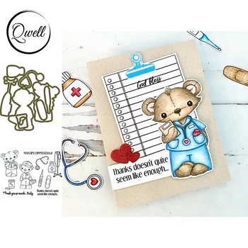 

QWELL Doctor Fox Metal Cutting Dies With Clear Stamps Set Medical Device DIY Scrapbooking Craft Paper Card Making Template 2020