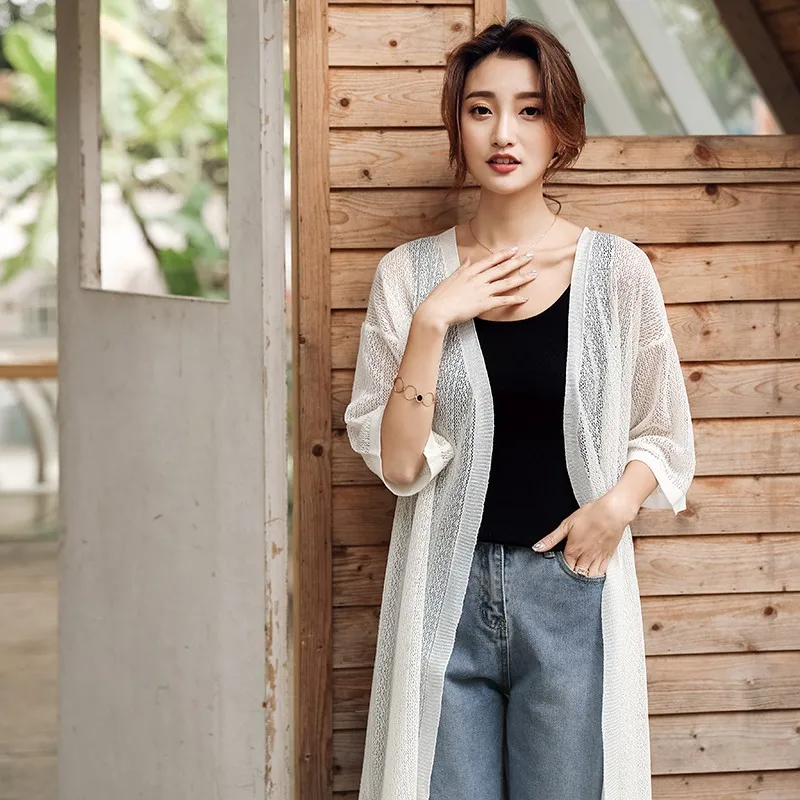 

Summer Women Thin Blouse Shirt Ice Silk Sweater Sunscreen Fashion Female Cardigan