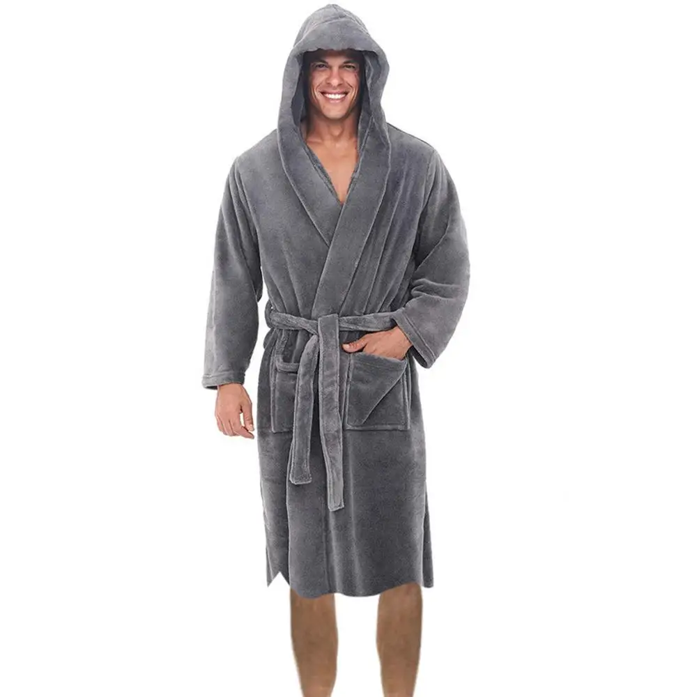 

Men's Casual Fashion Bathrobes Flannel Long Sleeve Hooded Dress Couple Men Women Dress Plush Shawl Kimono Warm Male Bathrobe Coa