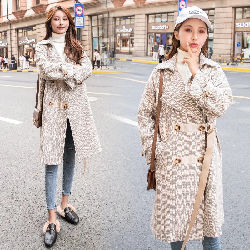 

Woolen Jacket Women's Autumn & Winter Students Mid-length Korean-style Popular 2018 New Style Cloak Hepburn Wind Woolen Overcoat