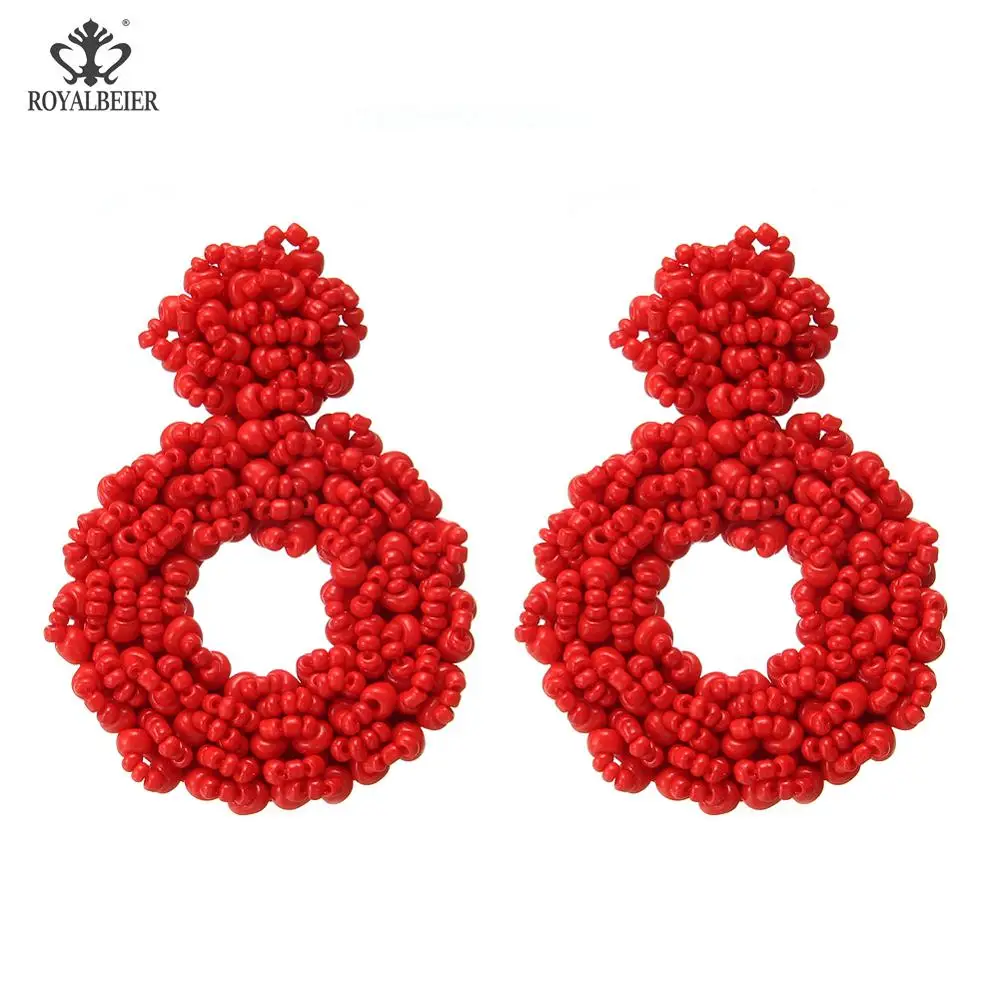 Red beaded 0677b Рождественские серьги в богемном стиле, модные необычные серьги с бахромой, красные длинные серьги с кисточками, женские массивные ювелирные изделия, подарок - Окраска металла: Red beaded 0677b