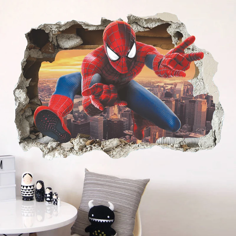 3D Spiderman wall stickers for kids room, PVC cartoon mural wall art decals for bedroom decoration. 02