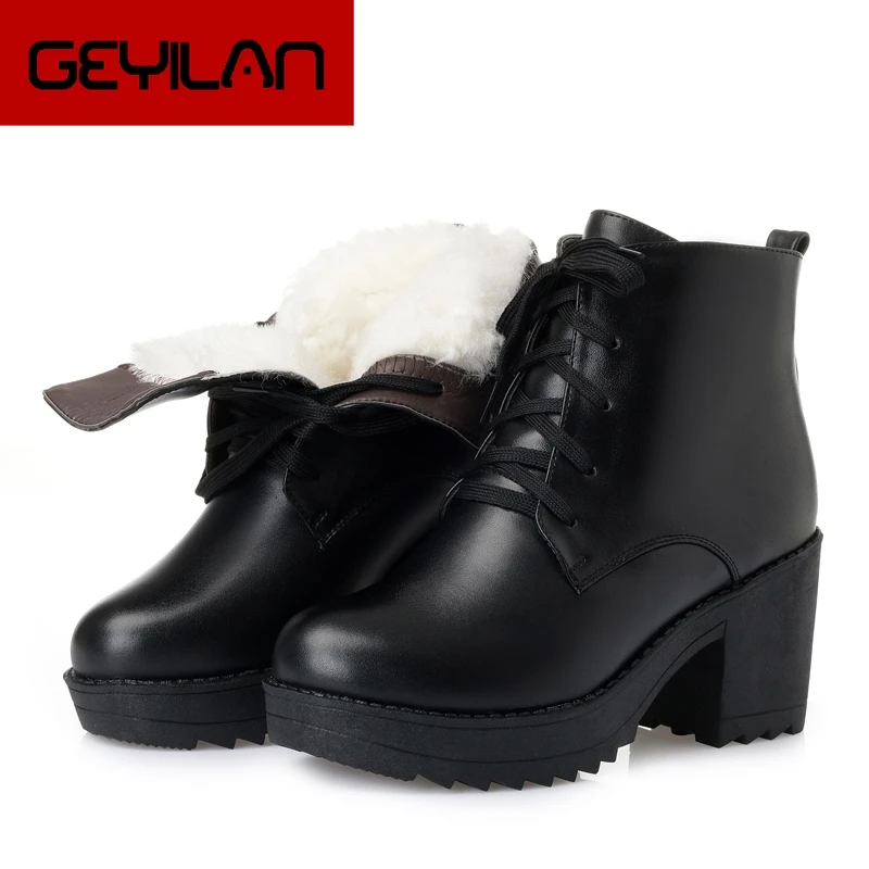 

2019 New Winter Warm Comfortable Wool Snow Boots Women Ankle Boots Thick Heel Real Leather Shoes Woman Fashion Boots