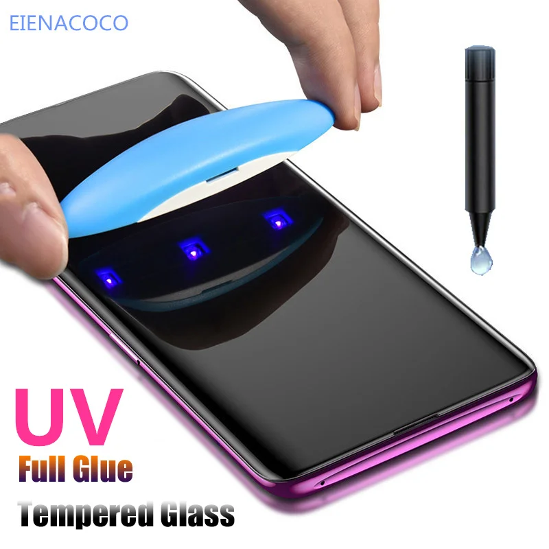 

UV Tempered Glass For Samsung Note 9 8 S10 S10e S9 S8 Plus S7 Edge Full Liquid Glue Screen Protector For Samsung Galaxy S9 Glass