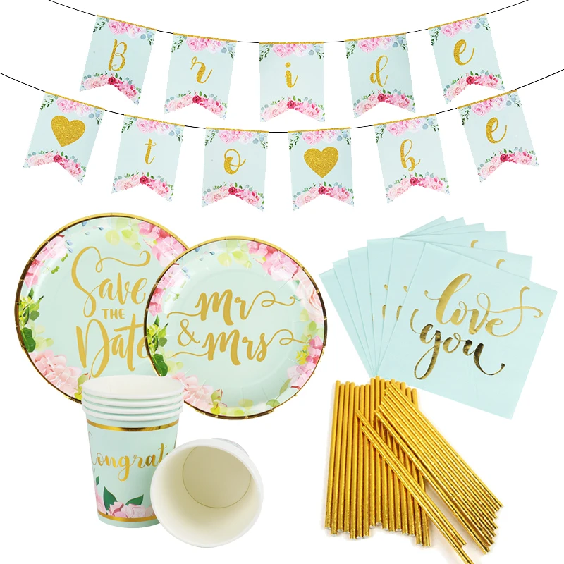 

Wedding Decoration Bride to Be Bunting Banner Flags Mr&Mrs Disposable Tableware Wedding Favors Congratulations Party Supplies