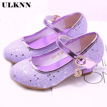 

ULKNN children's princess girls shoes high-heeled sandals purple children sparkling crystal shoes banquet dancing wedding