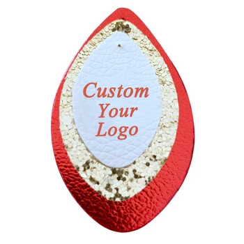 

20 PCS/Set Red Gold Glitter Football Fans Earrings Layered Faux Leather Teardrop Earrings Custom Your Logo