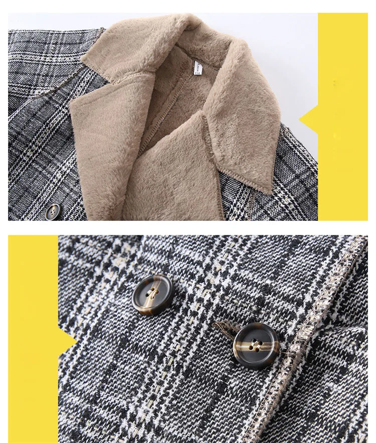 Зимние куртки для мальчиков-подростков, верхняя одежда, детское шерстяное пальто Толстые клетчатые куртки для мальчиков пальто с мехом для мальчиков детская одежда для детей возрастом от 10 до 12 лет