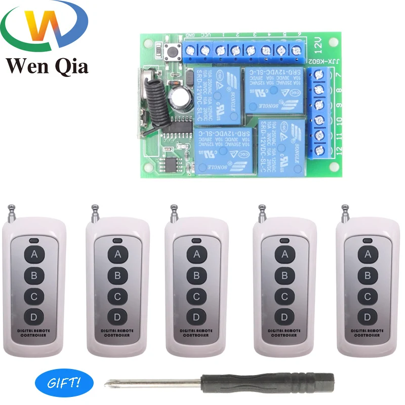 

433Mhz Universal Wireless Remote Control RF Switch DC 12V 4CH Relay Receiver Module for Electric curtain and garage door Control
