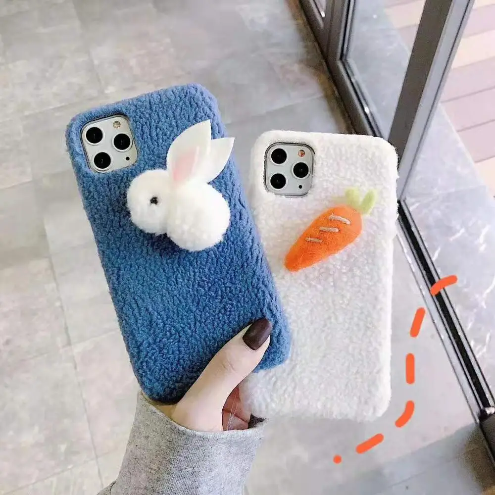 3D морковка, Кролик меховой пушистый чехол для телефона iPhone 11 pro max 7 6 6S 8 Plus XS MAX XR теплая накладка fundas capa мягкий силиконовый