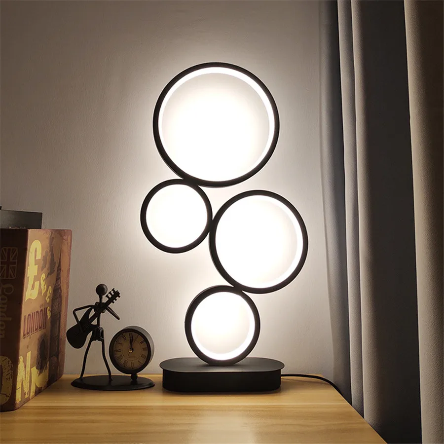 Modern Dimmable LED Table Lamp Modern Round Ring Night Lamp Unique Design 4-Circle Lighting Adjustable Light For Bedside Reading