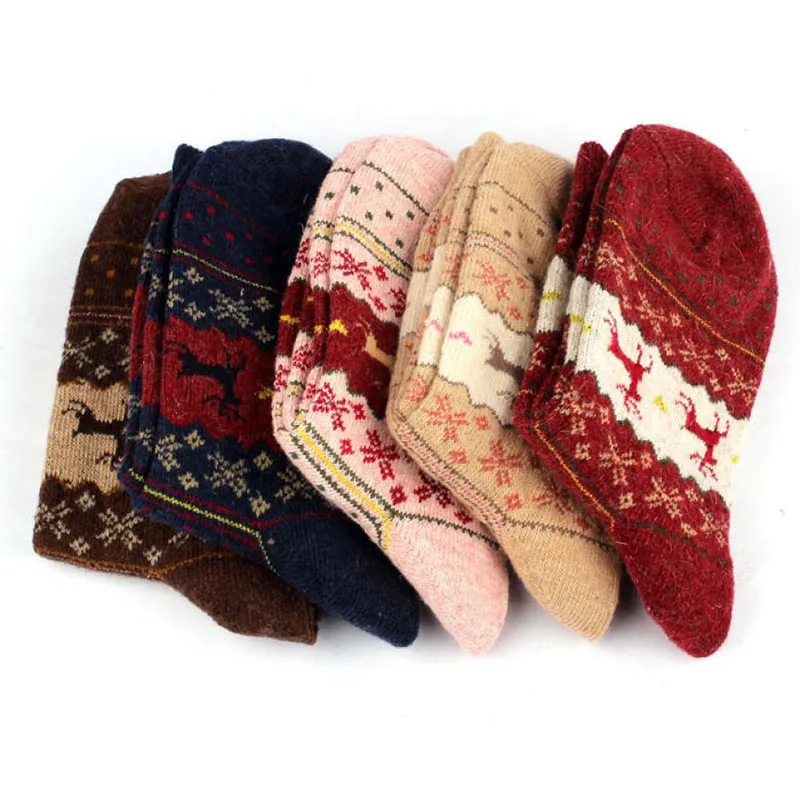 

Christmas Deer Moose Design Casual Warm Winter Knit Wool Female Thick rabbit wool Socks Christmas Decoration Supplies