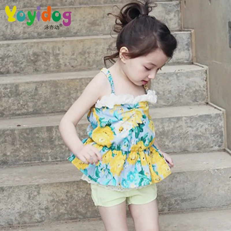 

2018 Korean-style New Style Children Two-piece Swimsuits Girls Baby Sweet Cute Big Flower Small Camisole Swimwear 1862