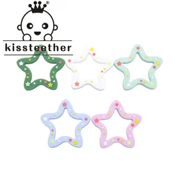 Kissteether New Baby Five-pointed Star Teether Food Grade Silicone Beads Rattle Molar Soother Nursing Teething Chewing Toy Gifts