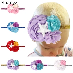 Starfish Mermaid Headband For Girls Shabby Chiffon Flower Gold Glitter Elastic Hairband Kids Satin Rose Flowers Hair Accessories