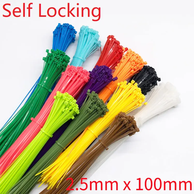 100pcs 2.5mm*100mm Self-Locking Nylon Ties Wire Cable Zip Self Lock 2.5mmx100mm Organiser Fasten 9 Colors Black White | Обустройство