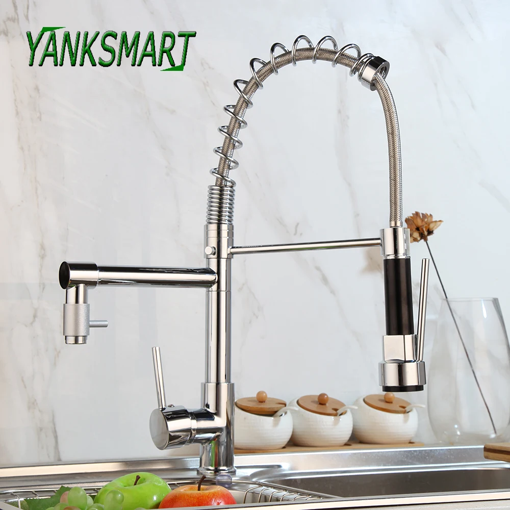 YANKSMART хром полированная Кухня Pull вниз носик поток Насадка На смеситель кран на бортике холодной и горячей смеситель водопроводной воды