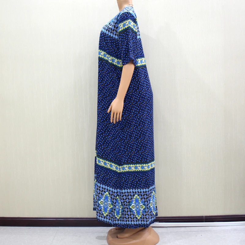 Африканская Дашики аппликации свободные короткий рукав фиолетовый хлопок Модное Длинное Платье