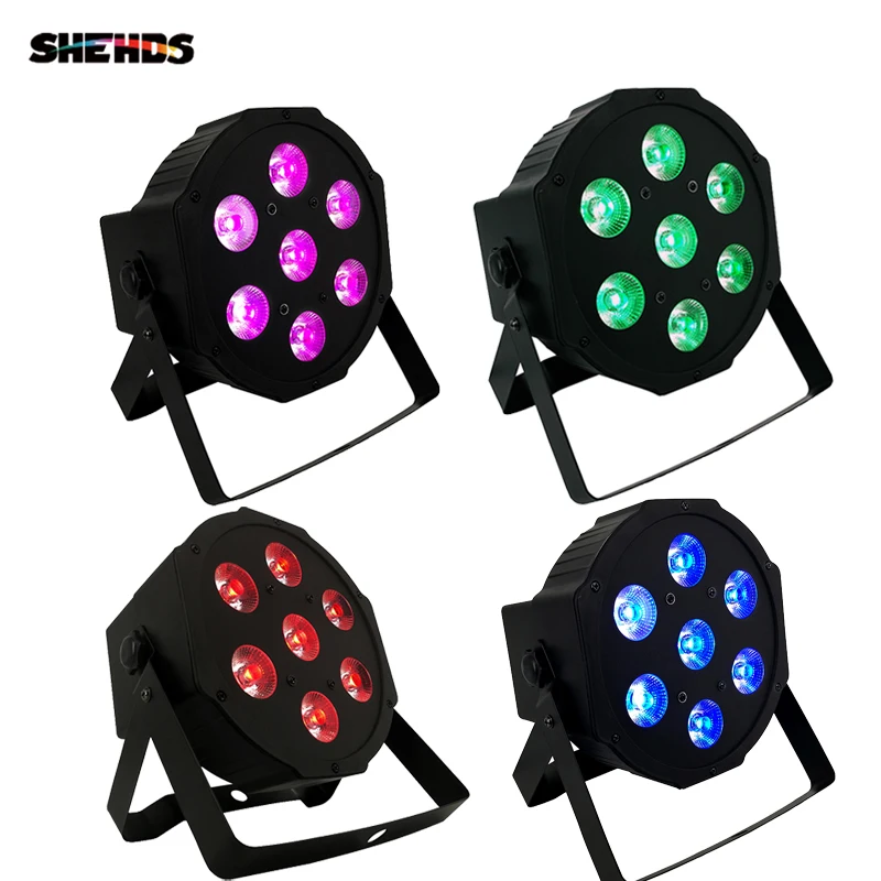 

4pcs Hot Sell and Hight Quality Flat LED Par 7X12w/7X18W RGBW Stage Wash Light DMX Controller DJ Equipment Disco Night Club Show