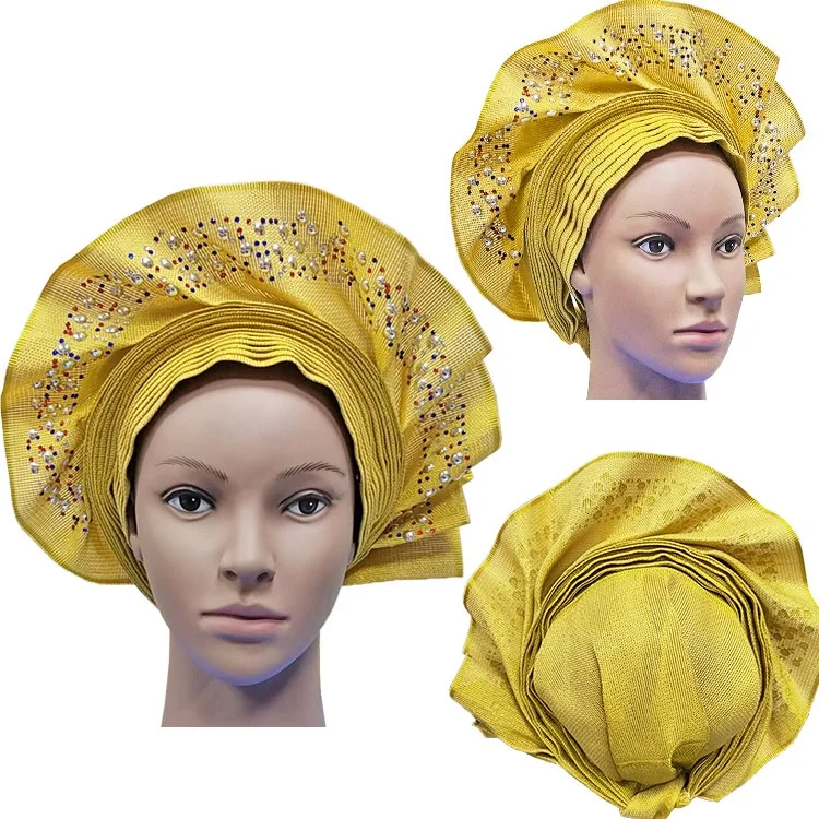 14 Африканский ASO OKE Gele головное украшение высокого качества нигерийский традиционный свадебное использование 013 Авто Gele - Цвет: 14
