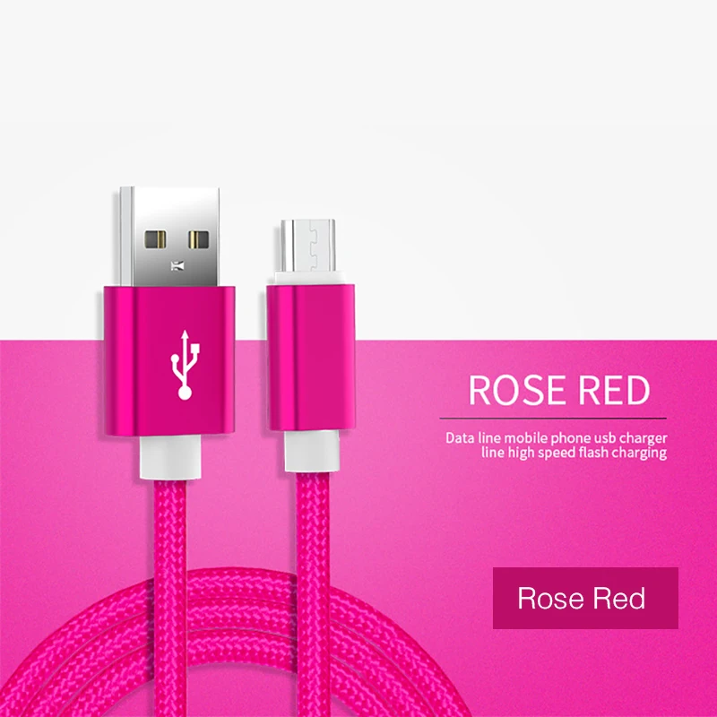 3M USB кабель с нейлоновой оплеткой 2.4A Быстрая зарядка USB микро кабель для samsung Note 6 huawei P9 Xiaomi Android зарядное устройство зарядный провод - Цвет: Rose Red