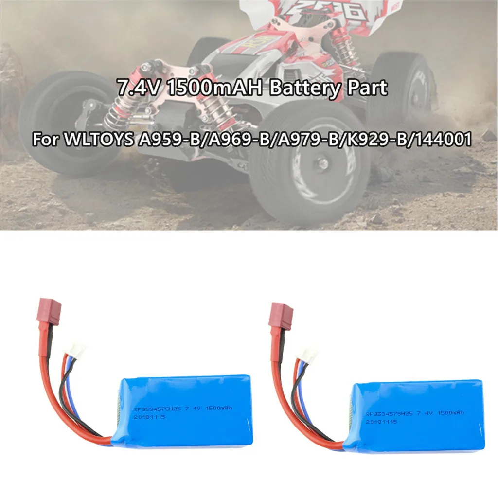 2 шт 7,4 V 1500mAH аккумулятор для WLTOYS A959-B/A969-B/A979-B/144001 1/18 RC автомобилей