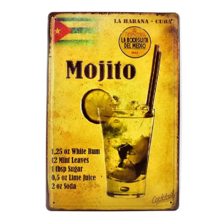 Винный кофе ESSO Mojito 3D винтажный металл с тиснением жестяные знаки бар паб кафе Декор тарелки настенные наклейки для уборной железной живописи