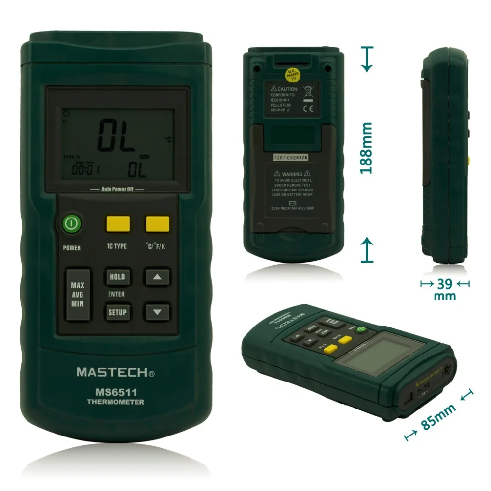 Быстрое прибытие MASTECH MS6511 цифровой термометр одноканальный K, J, T, E термопары Тип измеритель температуры тестер