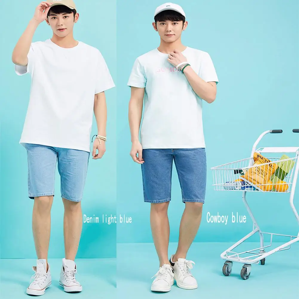 Новая летняя модная однотонная воздухопроницаемая джинсовая ткань, шорты, повседневные свободные мужские джинсовые шорты с карманом