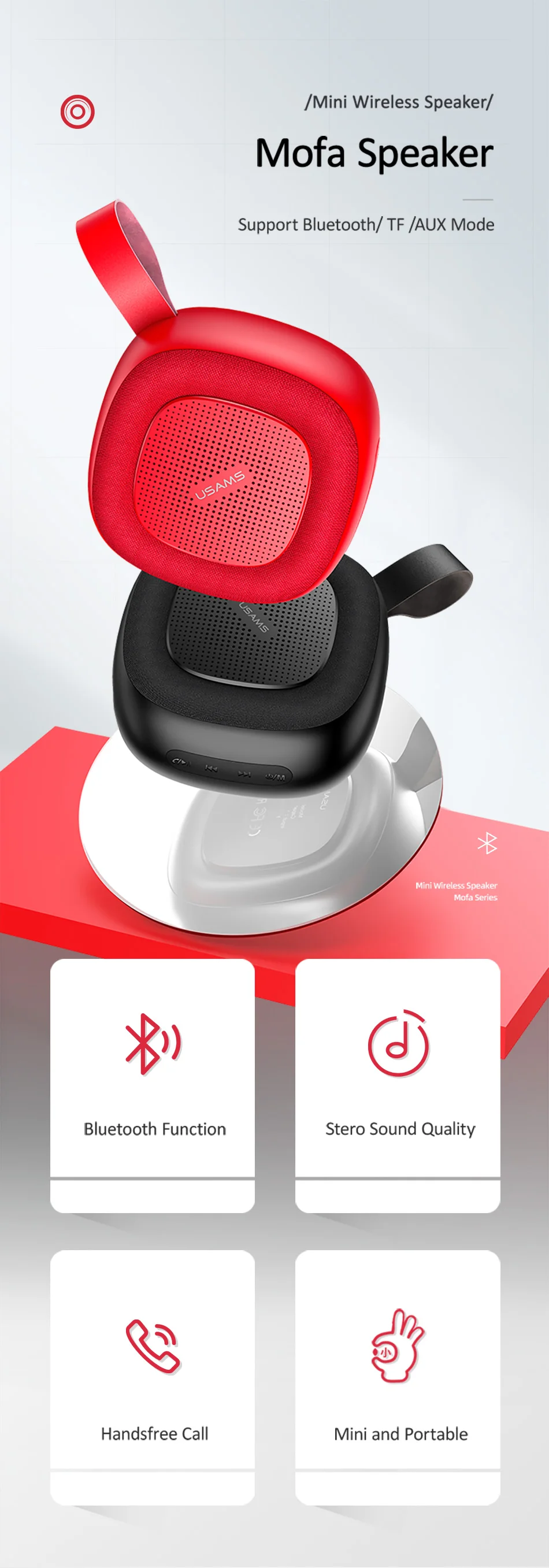 USAMS Портативный беспроводной Bluetooth динамик мини стерео динамик телефон радио музыка сабвуфер Колонка s для компьютера с TF FM